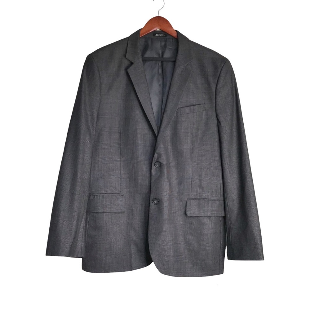 Express Charcoal Gray Wool Blend Two Button Plaid… - image 1